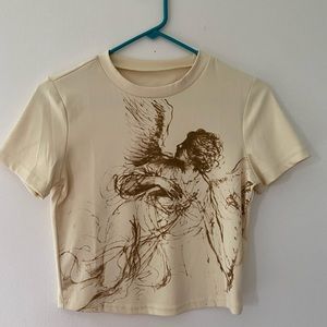 y2k brown/cream colored angel t-shirt